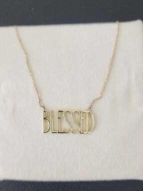 BLESSED Script Pendant Necklace - Gold Q6 Inch